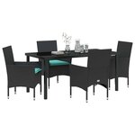 vidaXL Ensemble table et chaises avec coussin 5 Pièces Noir Rotin PE