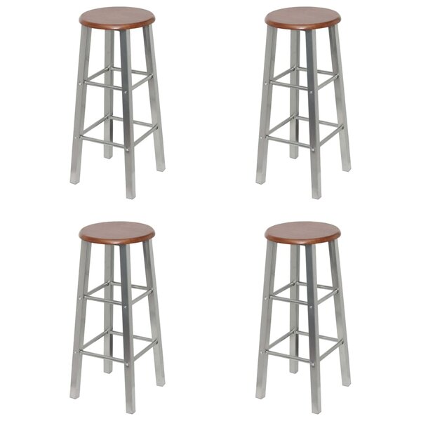 vidaXL Tabourets de bar lot de 4 argenté et marron MDF
