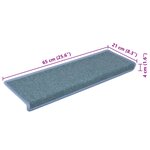 vidaXL Tapis d'escalier 15 pièces 65 x 21 x 4 cm Bordure rectangulaire bleu mer