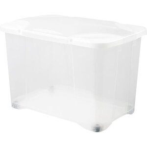 EDA PLASTIQUE Boîte de rangement Clip'Box 60 L avec roulette - Naturel couvercle avec charniere - 60 x 40 x 40,7 cm