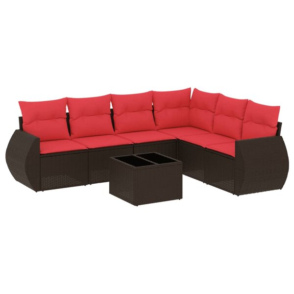 vidaXL Salon de jardin avec coussins 7 Pièces marron résine tressée