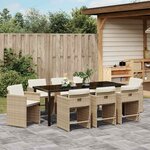 vidaXL Ensemble de salle à manger pour jardin 9 Pièces Beige polyrotin