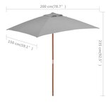 vidaXL Parasol avec mât en bois 150 x 200 cm Anthracite