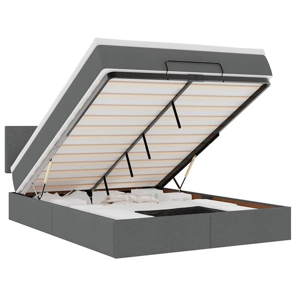 vidaXL Lit ottoman avec matelas et LED gris foncé 140x200 cm tissu