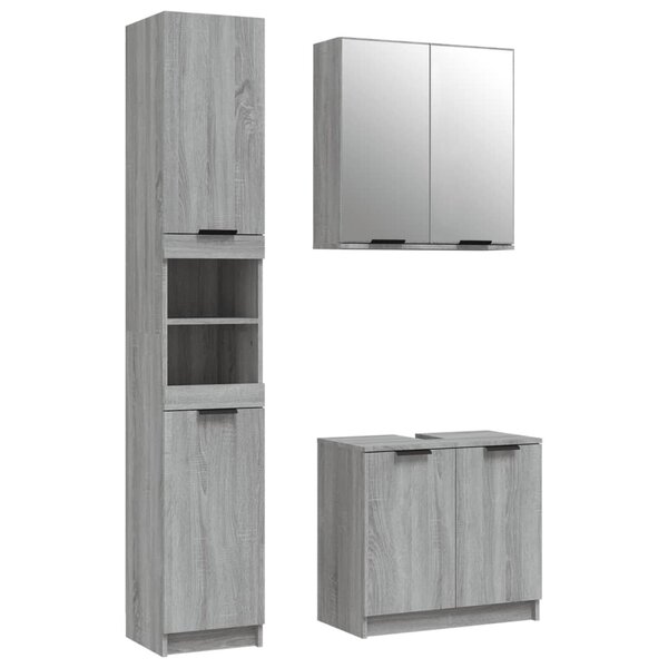 vidaXL Ensemble d'armoires de salle de bain 3 Pièces sonoma gris