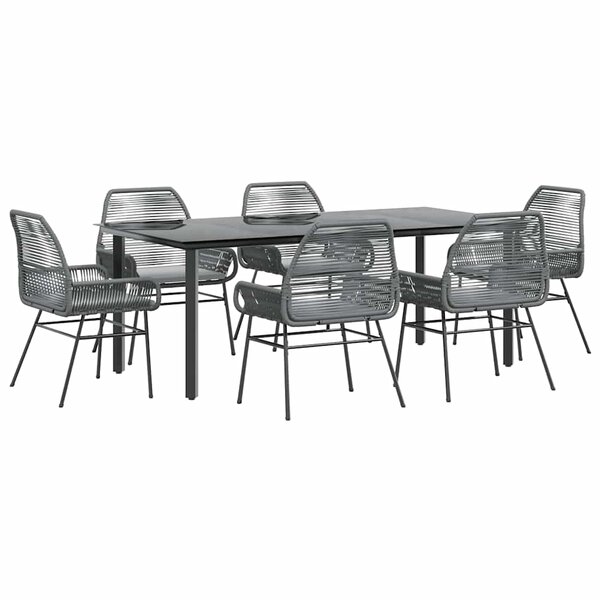 vidaXL Ensemble à manger jardin coussins 7 Pièces gris poly rotin verre