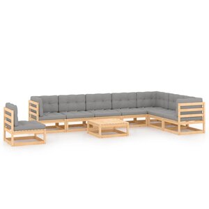 vidaXL Salon de jardin 9 Pièces avec coussins Bois de pin massif
