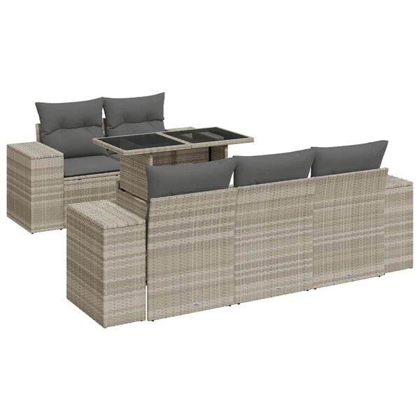 vidaXL Salon de jardin 6 Pièces avec coussins gris clair résine tressée