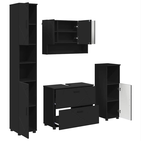 vidaXL Ensemble de mobilier de salle de bain avec tiroir 4 Pièces Noir
