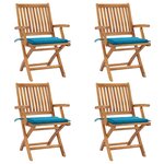 vidaXL Chaises pliables de jardin avec coussins lot de 4 Teck solide