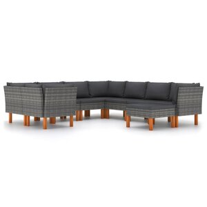 vidaXL Salon de jardin 9 Pièces avec coussins Résine tressée Gris