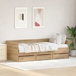 vidaXL Cadre de lit de jour avec tiroirs chêne artisanal 90 x 190 cm