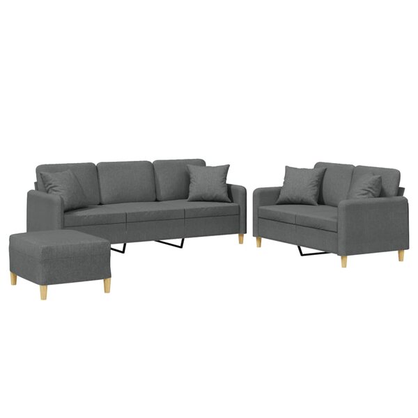 vidaXL Ensemble de canapés 3 Pièces coussins gris foncé tissu
