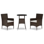 vidaXL Ensemble de bistro de jardin 3 Pièces coussins marron poly rotin