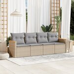 vidaXL Salon de jardin avec coussins 4 Pièces beige résine tressée