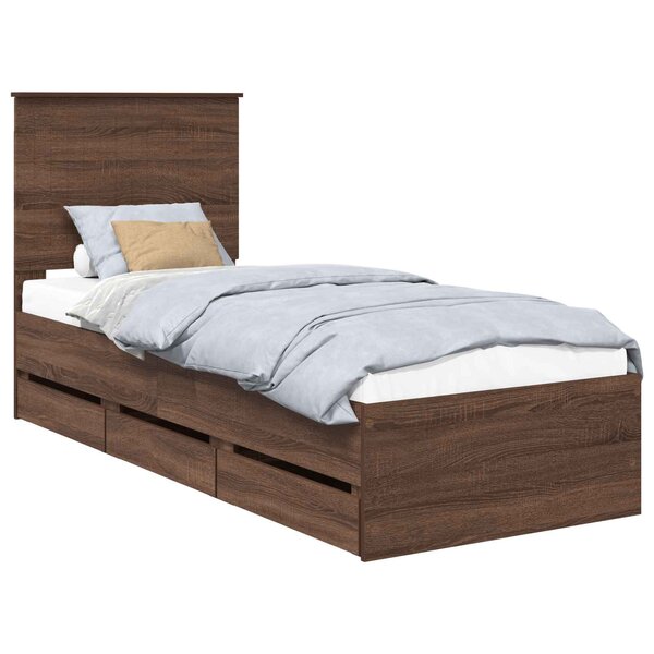 vidaXL Cadre de lit avec tiroir Chêne brun 75 x 190 cm Bois Ingénierie