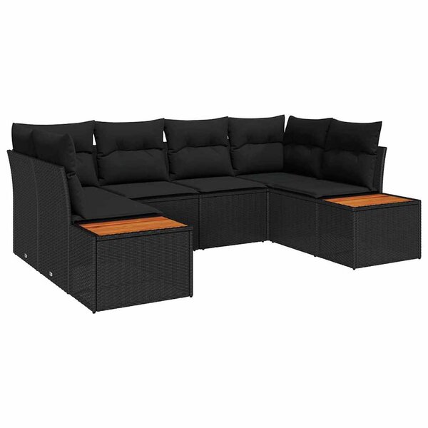 vidaXL Ensemble de canapé de jardin avec coussin 6 Pièces Noir Poly rotin