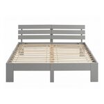 Lit double 140x200 cm gris en pin massif avec matelas mousse et sommier a lattes