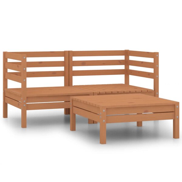 vidaXL Salon de jardin 3 Pièces Marron miel Bois de pin massif
