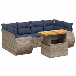 vidaXL Salon de jardin 7 Pièces avec coussins gris résine tressée