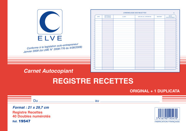 Manifold Micro ENTREPRENEURS RECETTES 210 x 297 mm 40 Feuillets Dupli ELVE