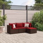 vidaXL Salon de jardin 4 Pièces avec coussins Marron Résine tressée