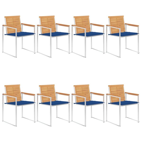 vidaXL Chaises de jardin 8 Pièces avec coussins Bois de teck massif