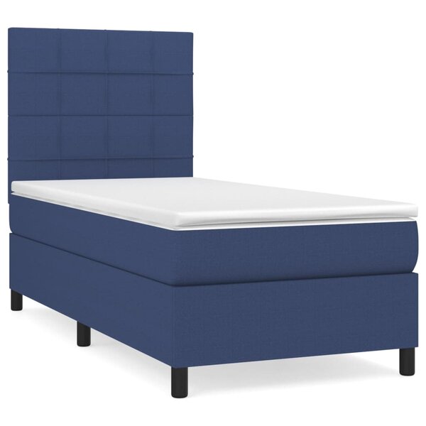 vidaXL Sommier à lattes de lit avec matelas Bleu 90x190 cm Tissu
