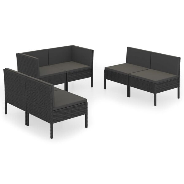 vidaXL Salon de jardin 6 Pièces avec coussins résine tressée noir
