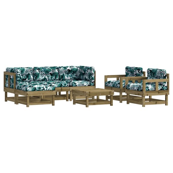 vidaXL Salon de jardin 7 Pièces avec coussins bois de pin imprégné