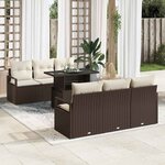 vidaXL Ensemble de canapé de jardin avec coussin 7 Pièces Marron et crème