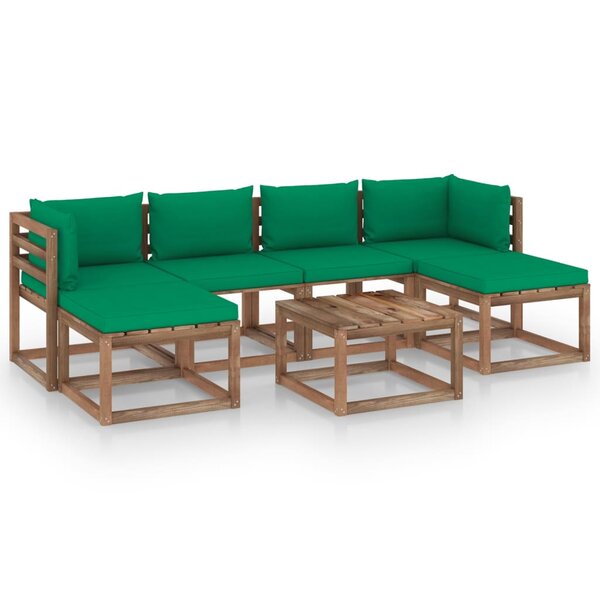 vidaXL Salon palette de jardin 7 Pièces et coussins Bois de pin imprégné