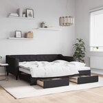 vidaXL Lit de jour avec gigogne et tiroirs noir 90x190 cm tissu