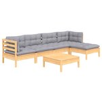 vidaXL Salon de jardin 6 Pièces avec coussins gris bois de pin