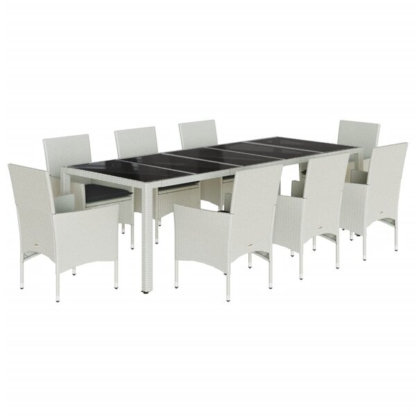vidaXL Ensemble à manger de jardin et coussins 9 Pièces blanc rotin verre