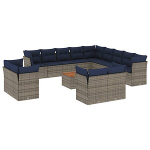 vidaXL Salon de jardin avec coussins 14 Pièces gris résine tressée