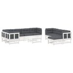 vidaXL Salon de jardin 10 Pièces avec coussins blanc bois massif