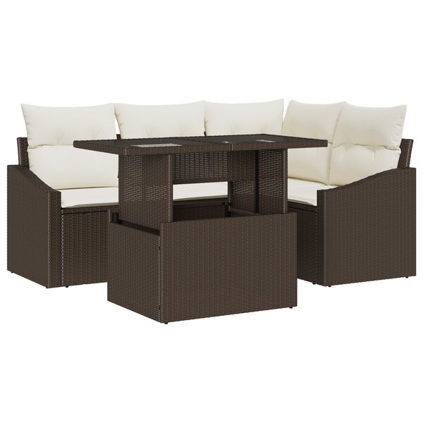 vidaXL Ensemble de canapé de jardin 5 pièces avec coussins marron en polyrotin