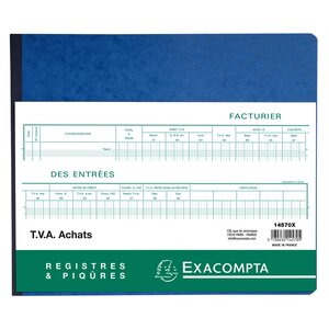 Piqûre Tva Entrées - Texte Fr - 31 Lignes - Avec Feuille D'identification - Blanc - Exacompta