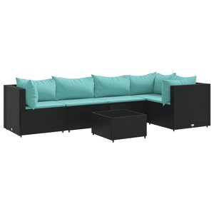vidaXL Salon de jardin 6 Pièces avec coussins Noir Résine tressée