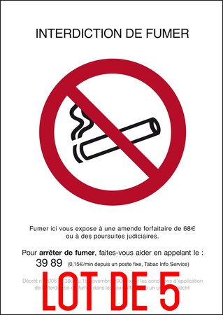 Autocollant vinyl - Interdiction interdit de fumer rectangle - L.148 x H.210 mm UTTSCHEID X 5