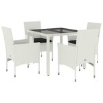 vidaXL Ensemble à manger de jardin et coussins 5 Pièces blanc rotin verre