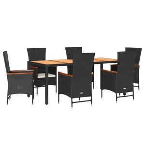 vidaXL Ensemble à manger de jardin coussins 7Pièces Noir Résine tressée