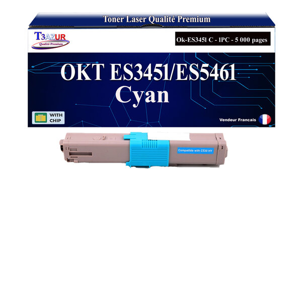 T3AZUR - Toner compatible avec Oki ES3451 MFP  ES5430DN  ES5461 MFP Cyan