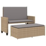 vidaXL Banc de jardin et coussins et repose-pied beige résine tressée
