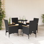 vidaXL Ensemble à manger de jardin et coussins 5 Pièces noir rotin verre
