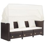 vidaXL Canapé-lit extensible 3 places avec toit Résine tressée Marron