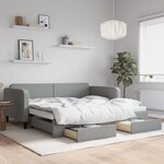 vidaXL Lit de jour avec gigogne et tiroirs gris clair 100x200 cm tissu