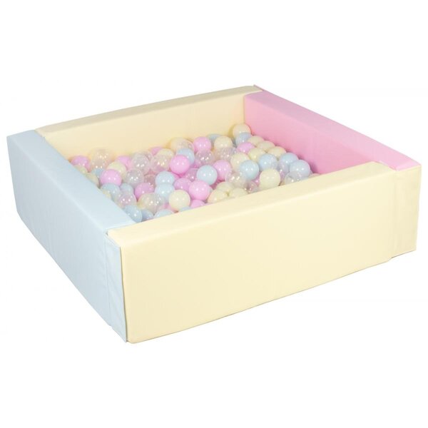 Piscine à balles carrée avec 300 balles - rose  bleu  jaune p/transparent  rose p  bleu p  jaune p