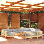 vidaXL Salon de jardin 13 Pièces avec coussins gris bois de pin